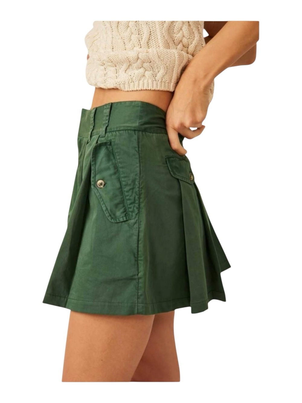Free People Pleats To Meet You Mini Skirt Forest Green Cotton Preppy Academia - Picture 3 of 7